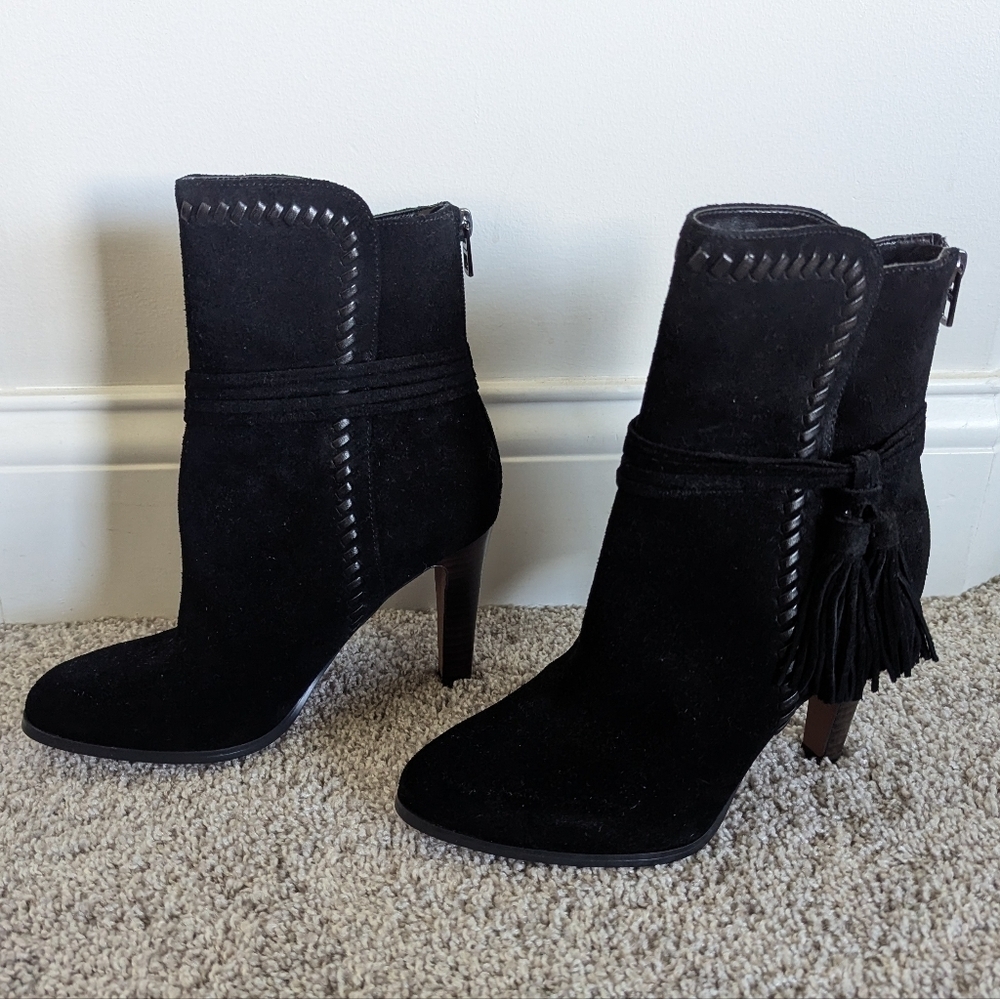 Coach Jessie Suede Silky Nappa Black Tassel Heeled Boots sz 7 - Picture 4 of 10